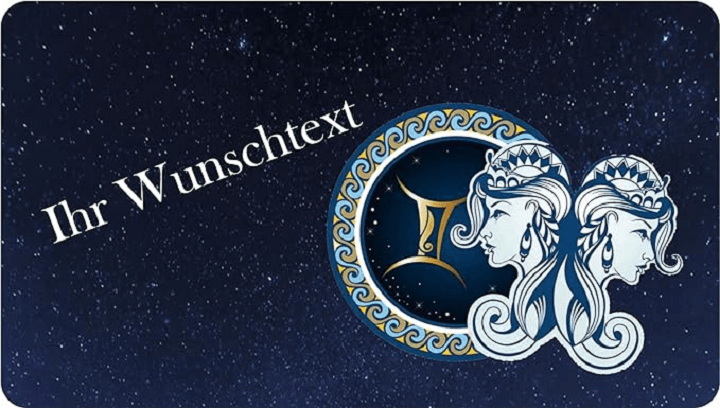 Sternzeichenschild Zwillinge mit Wunschtext